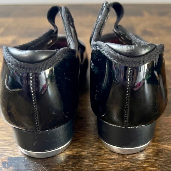 Black Patent CAPEZIO Tap Shoes Size 10M Tele Tone Tap N625C Elastic No Laces - Picture 4 of 7